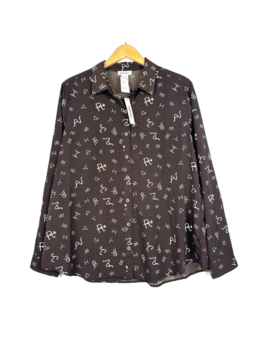 New Ariat Womens XL Homestyle Long Sleeve Button Up Shirt Brown Mole Ranch AOP